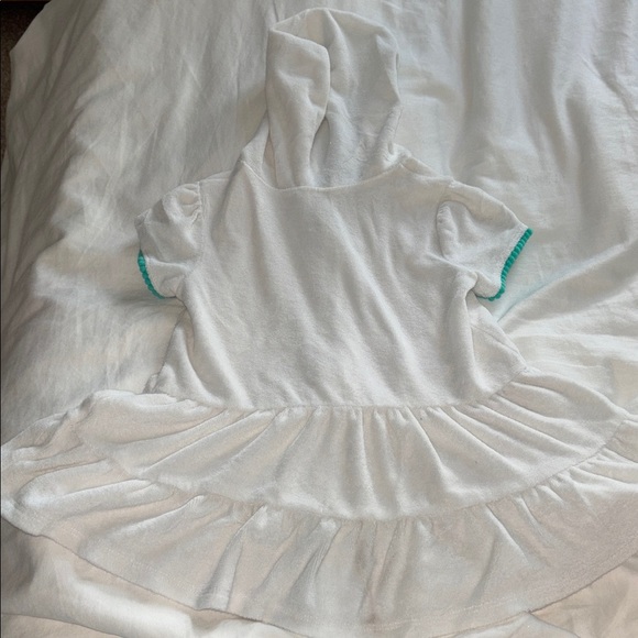 Cat & Jack White with Teal trim Terracloth swim coverup with hoodie and Zipper - Picture 4 of 4